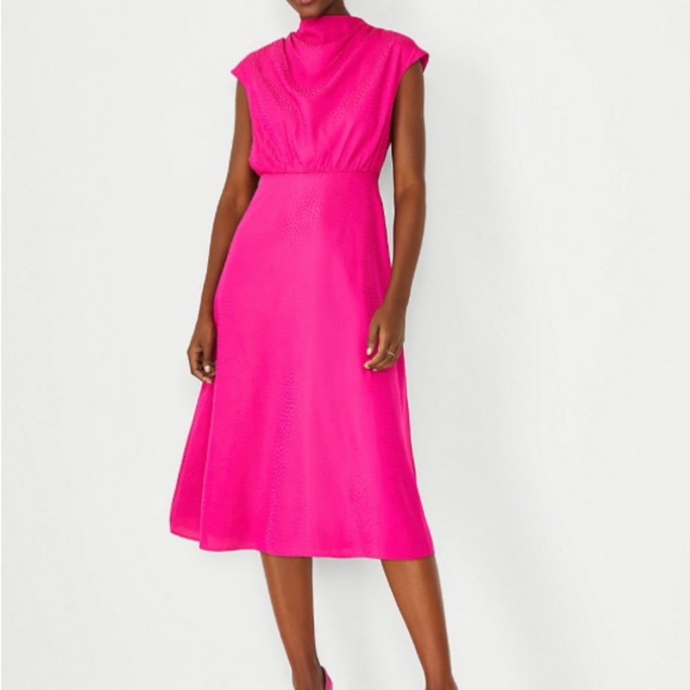 Petite Paloma Dot Mock Neck Flare Dress
